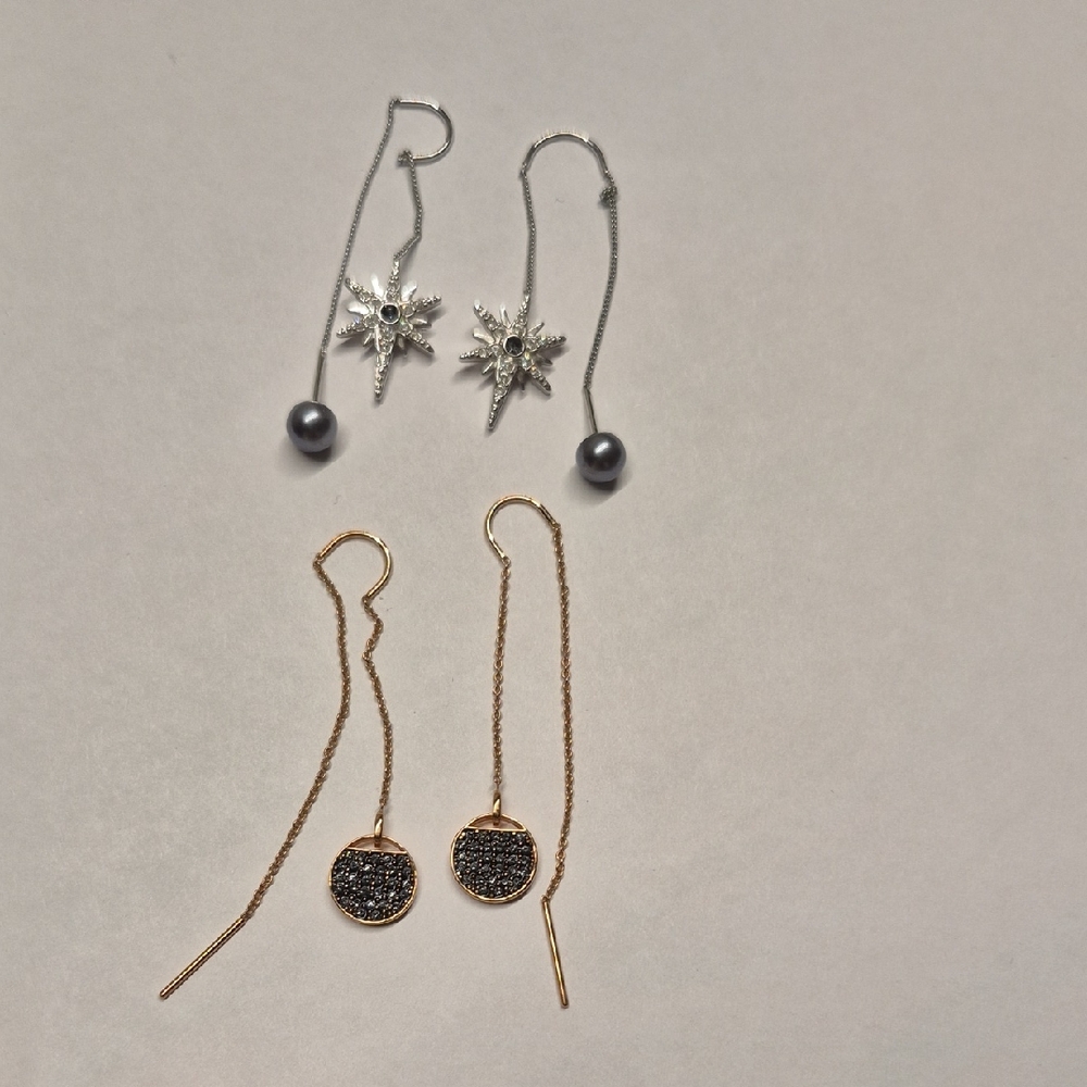 Chic Silver Star and Gold Circle Drop Earrings